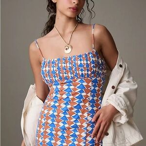 ❤️ NWT The Ophelia Sleeveless Linen Slim Mini Dress by Maeve Blue Floral Wave 12